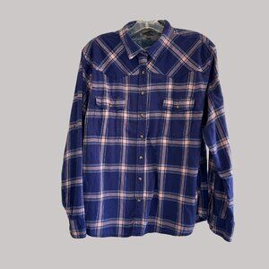JACHS Girlfriend Vintage Plaid Button-Up Shirt With Dual Pockets Size XL